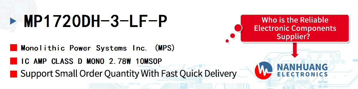 MP1720DH-3-LF-P MPS IC AMP CLASS D MONO 2.78W 10MSOP